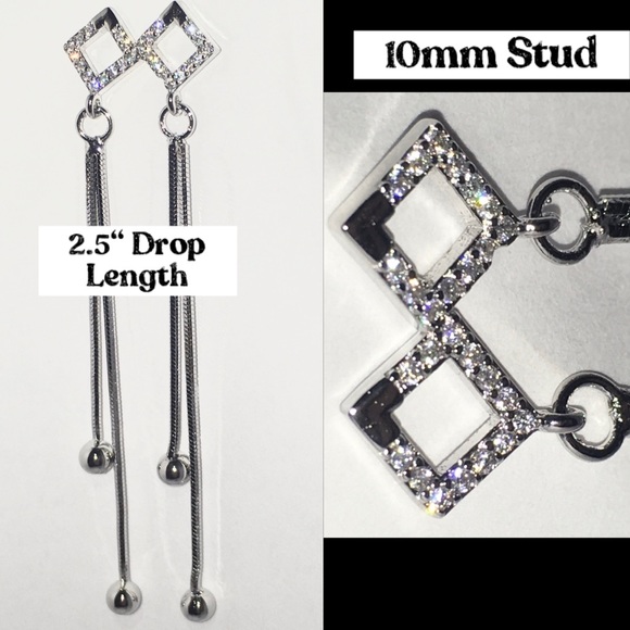 Nice Paved Hollow Kite Stud Chain Dangle Earrings - Picture 2 of 2